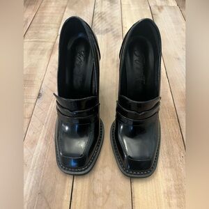 FOWT Black Platform Round Toe Pumps Chunky High Heel Loafers Slip On Shoes Size